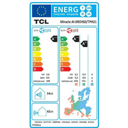 TCL Κλιματιστικό MIRACLE AI-09CHSD/TPH21 9000 BTU με Wi-Fi Ιονιστή και ενεργειακή κλάση Α+++/Α+++